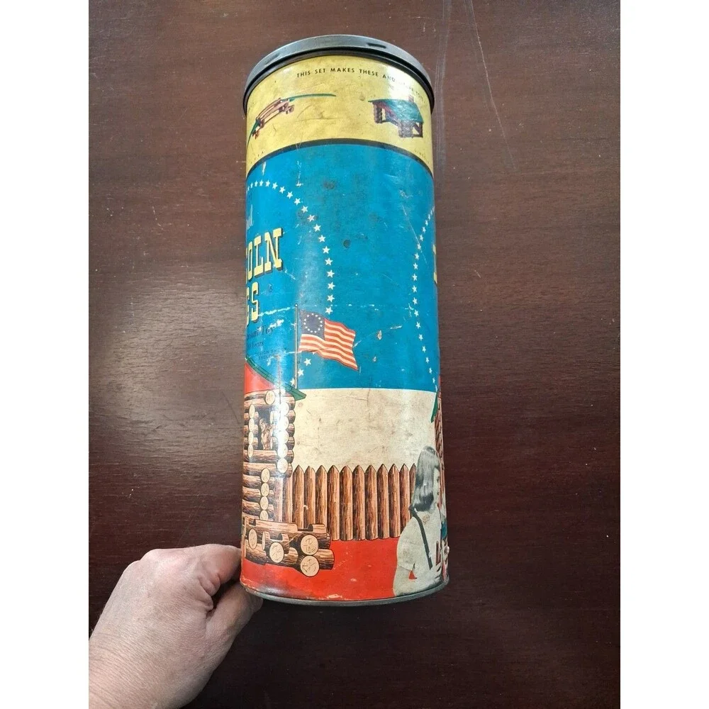 Vintage 1950s Lincoln Logs Set 2C in Round Canister